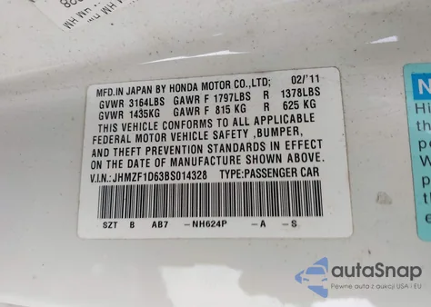 2011 Honda Cr-Z Ex z USA, uszkodzony, nr VIN JHMZF1D63BS014328